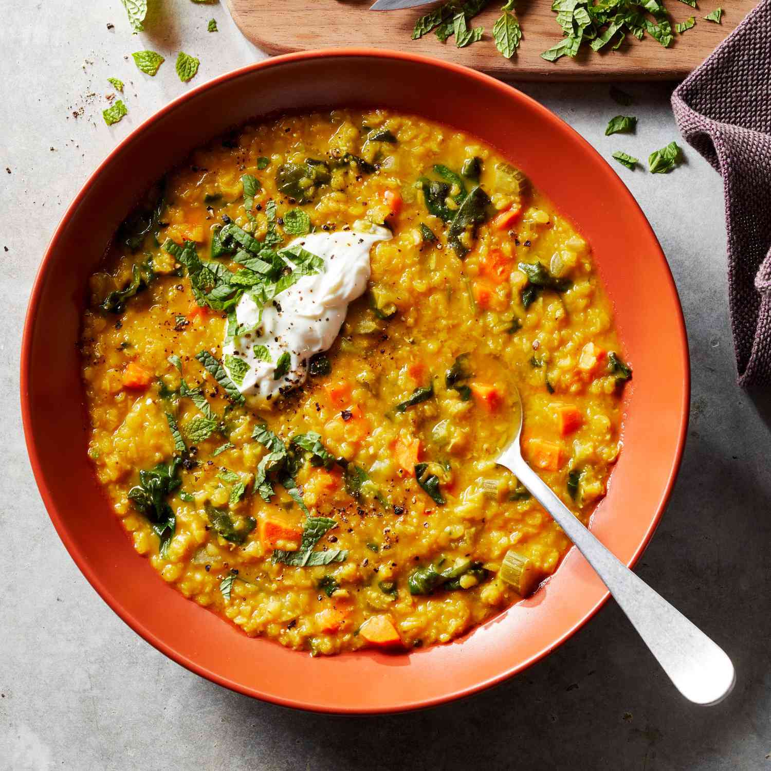 Anti-inflammatory red lentil veggie soup with saffron