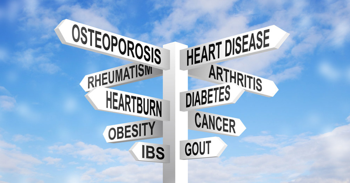 an signpost illustration of the various chronic diseases of humans